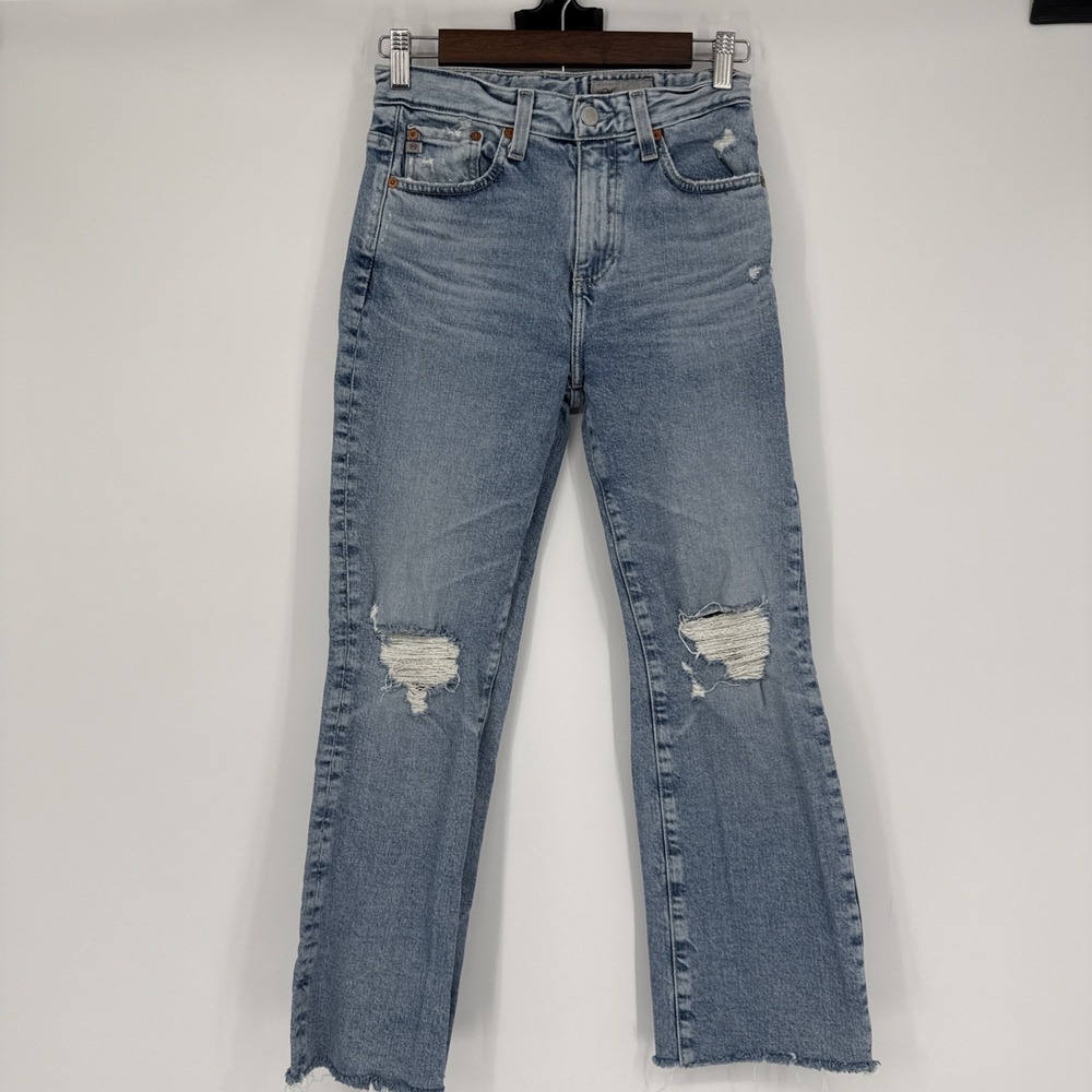 AG Adriano Goldschmied Kinsley High-Rise Pop Crop Jean Blue 25 Distressed Grunge